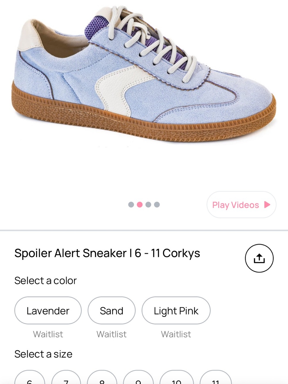 NWT Corky’s Spoiler Alert Sneakers - Lavender/White size 6